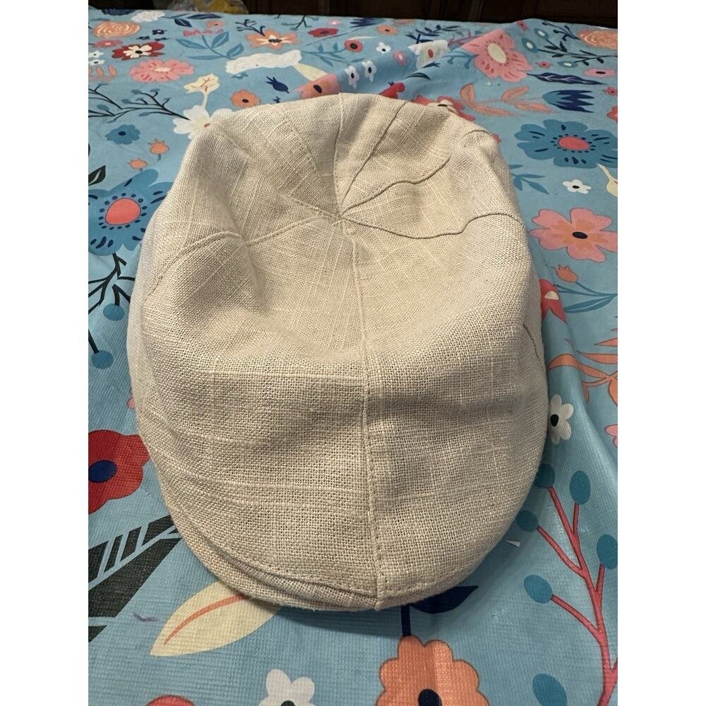 90s Beige Flat Cap S/M Gatsby Golf Summer Cabbie Newsboy Linen Red Lining Hat